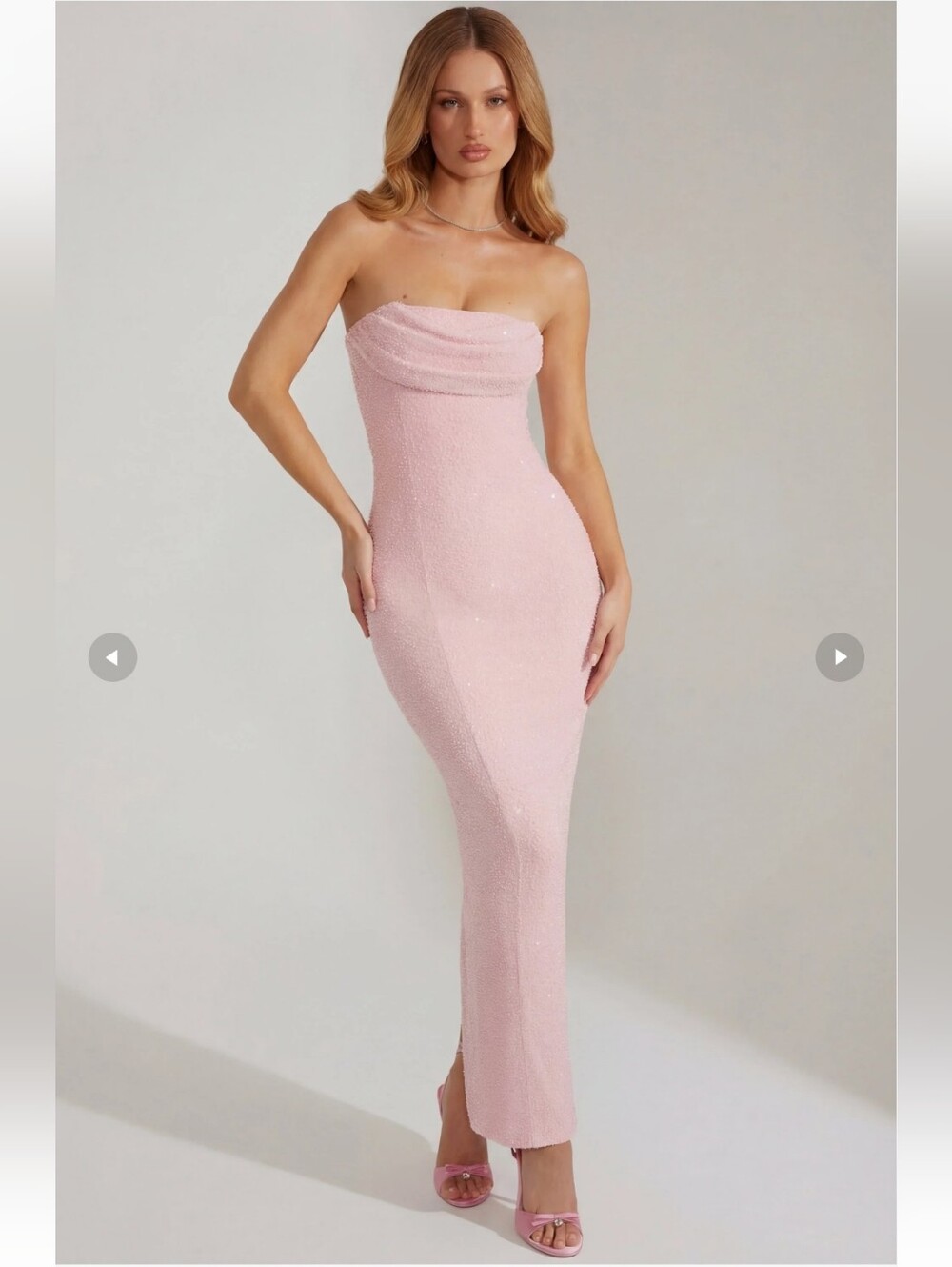 Oh Polly Palermo Embellished Bandeau Cowl Neck Maxi Dress Blush Size 4